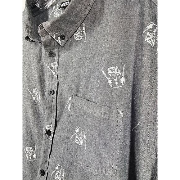 Star Wars Gray Darth Vader Print Button-Down Collar Short Sleeve Shirt XXL - Picture 3 of 13